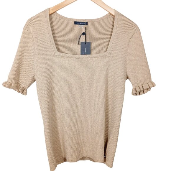 Tommy Hilfiger Sweaters - Tommie Hilfiger, NWT, Large, Short Sleeve Sweater, Metallic Gold, Neutral